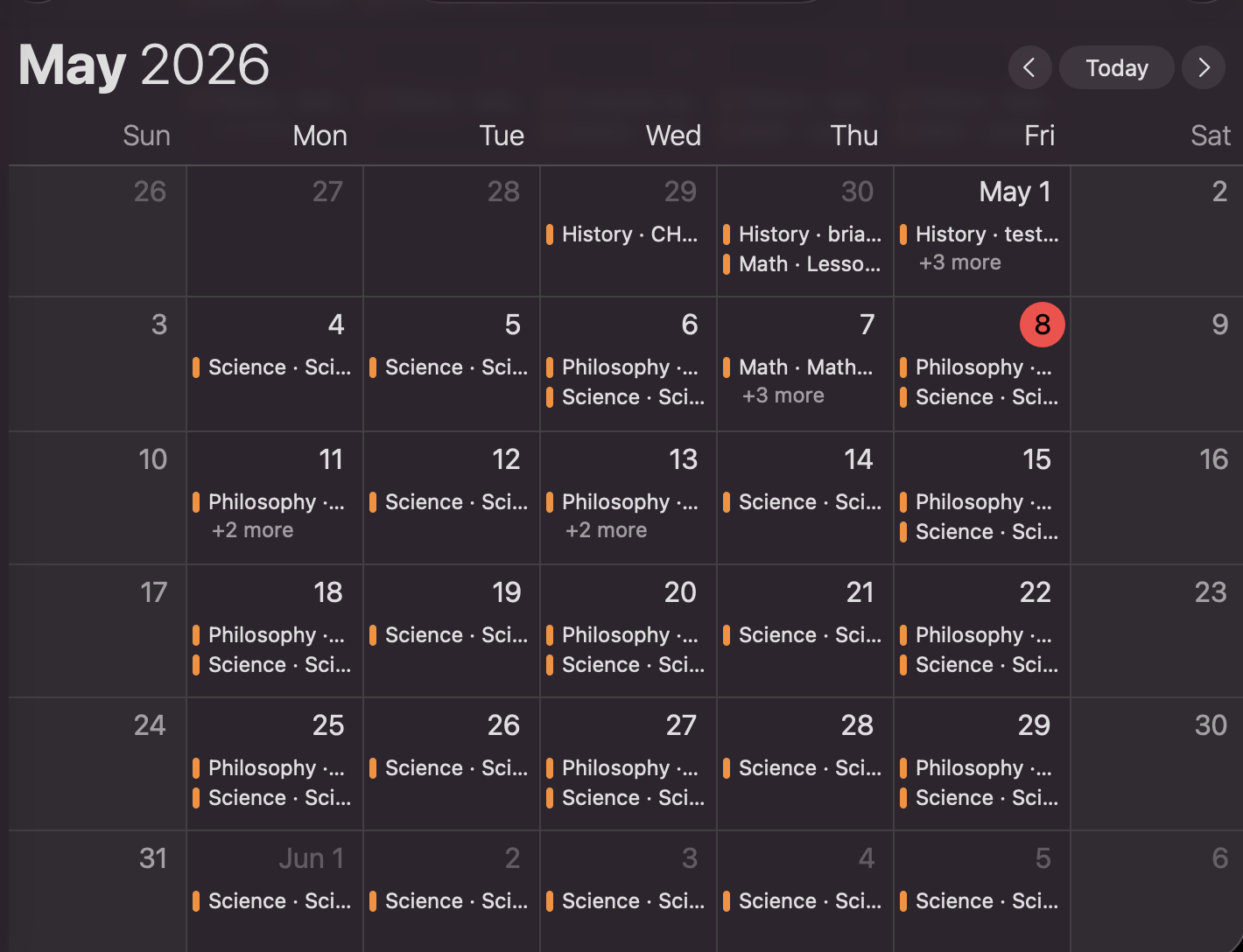 Homeschool schedule synced to external calendar