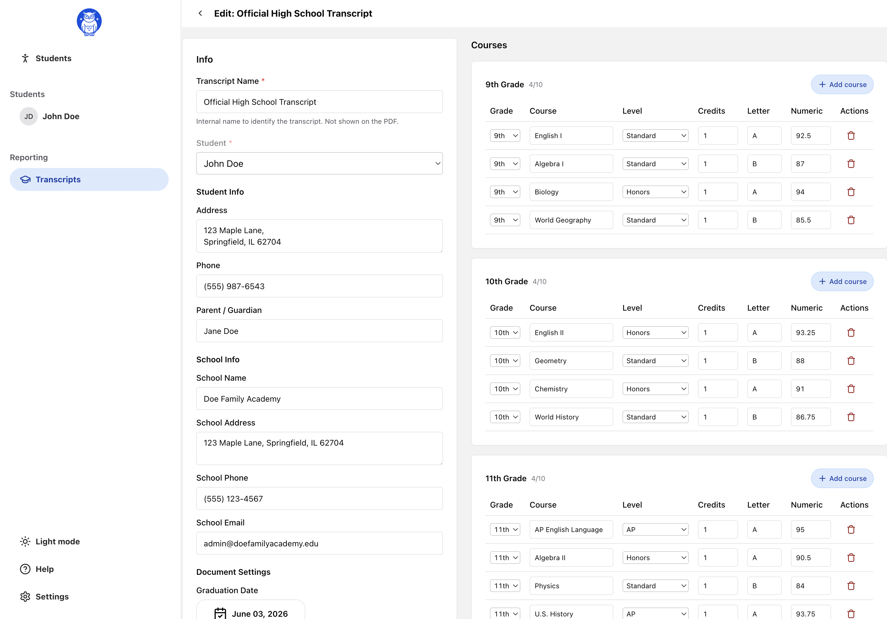 Transcript screenshot